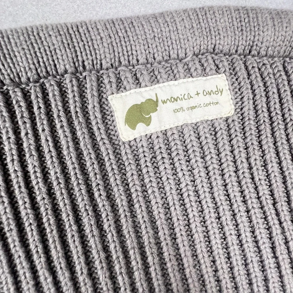 Monica + Andy Knit Blanket Grey Organic Cotton Ribbed Soft Nursery Boho